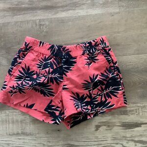 New Jcrew Pink Navy White Tropical Print 00 Pull On Linen Shorts w/ pockets